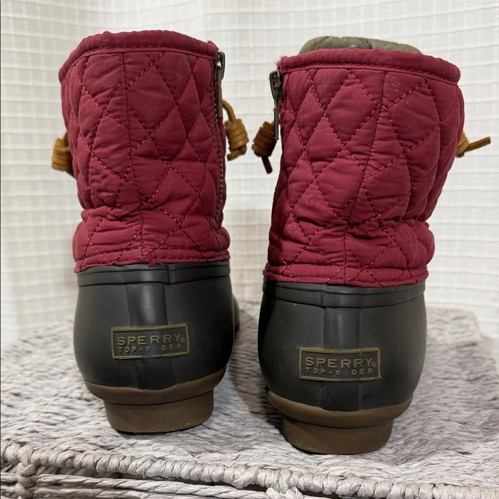 Sperry Wms sz 9 Quilted Duck Boots rain waterproof rubber burgundy Red Brown - Picture 5 of 9